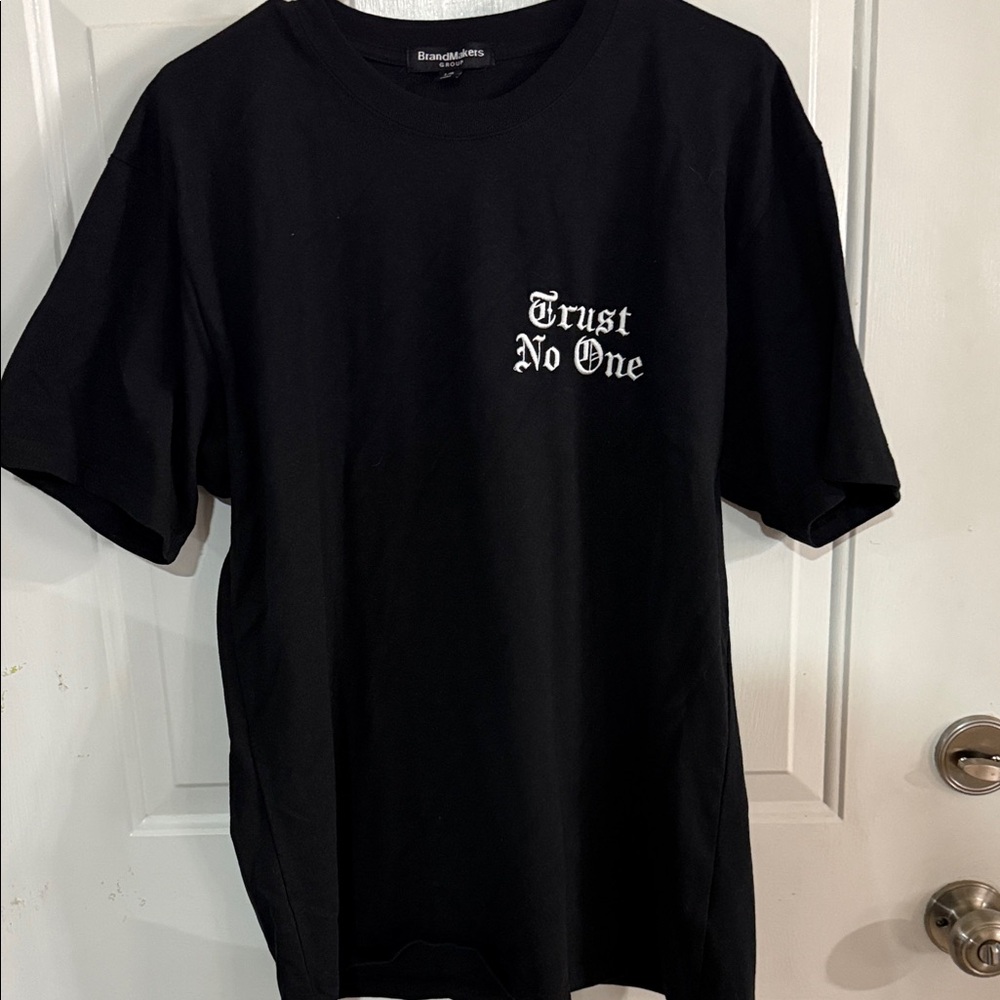 Black Short Sleeve Tee with White Text